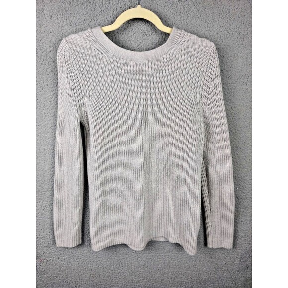 Banana Republic Sweater Womens M Gray Pullover Lace Up Tie Back Chunky Ribbed - Picture 2 of 11